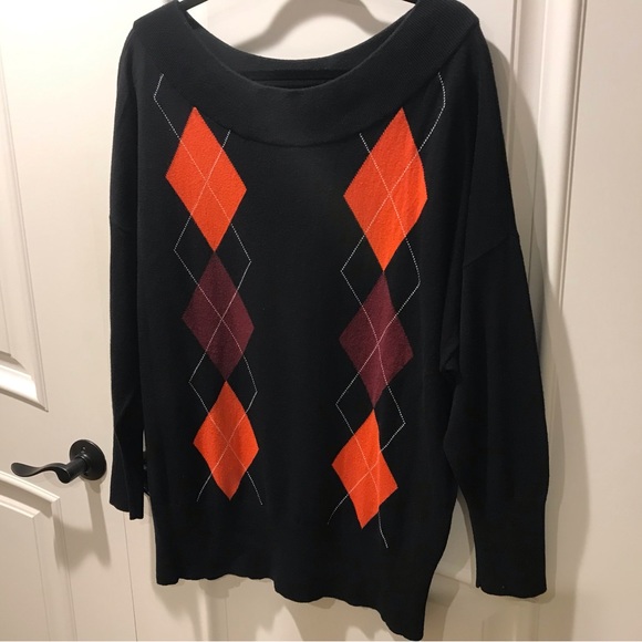Express Tunic Argyle Boatneck Sweater - Picture 1 of 5